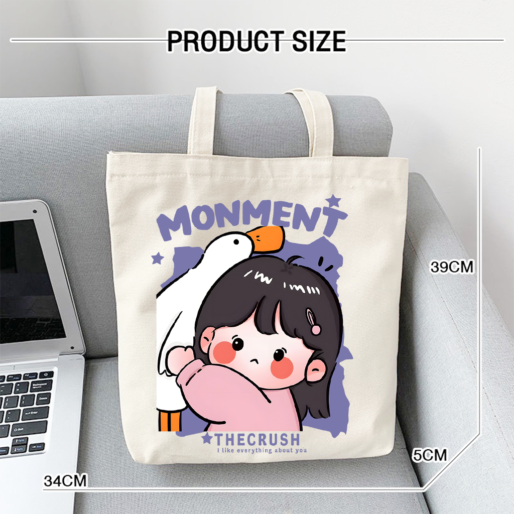 Túi tote vải canvas em bé vịt túi đeo vai đi học đi chơi thời trang hàn quốc đựng vừa A4 kích thước 35x40cm tota1018
