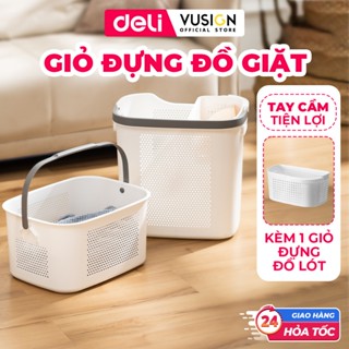 [1+1] Giỏ Đựng Đồ Giặt Deli Nhựa Dày Có Quai Xách - Sọt Đựng Quần Áo Đồ Bẩn Kèm Giỏ Mini Chia 2 Ngăn