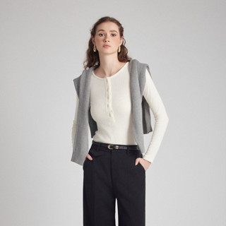 Áo kiểu ôm body MONO TALK cổ tròn, cúc cài, chất liệu len ribbed MFOT24W-T20006FT