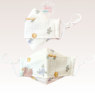 Khẩu trang vải xô muslin 4 lớp cho bé 1-6 tuổi có dây đeo điều chỉnh