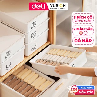 Hộp Đựng Đồ Lót Nhựa Chia Ngăn Siêu Dày DELI Có Khay Có Nắp Đa Năng Đựng Đồ Lót Tất Vớ Tiện Lợi