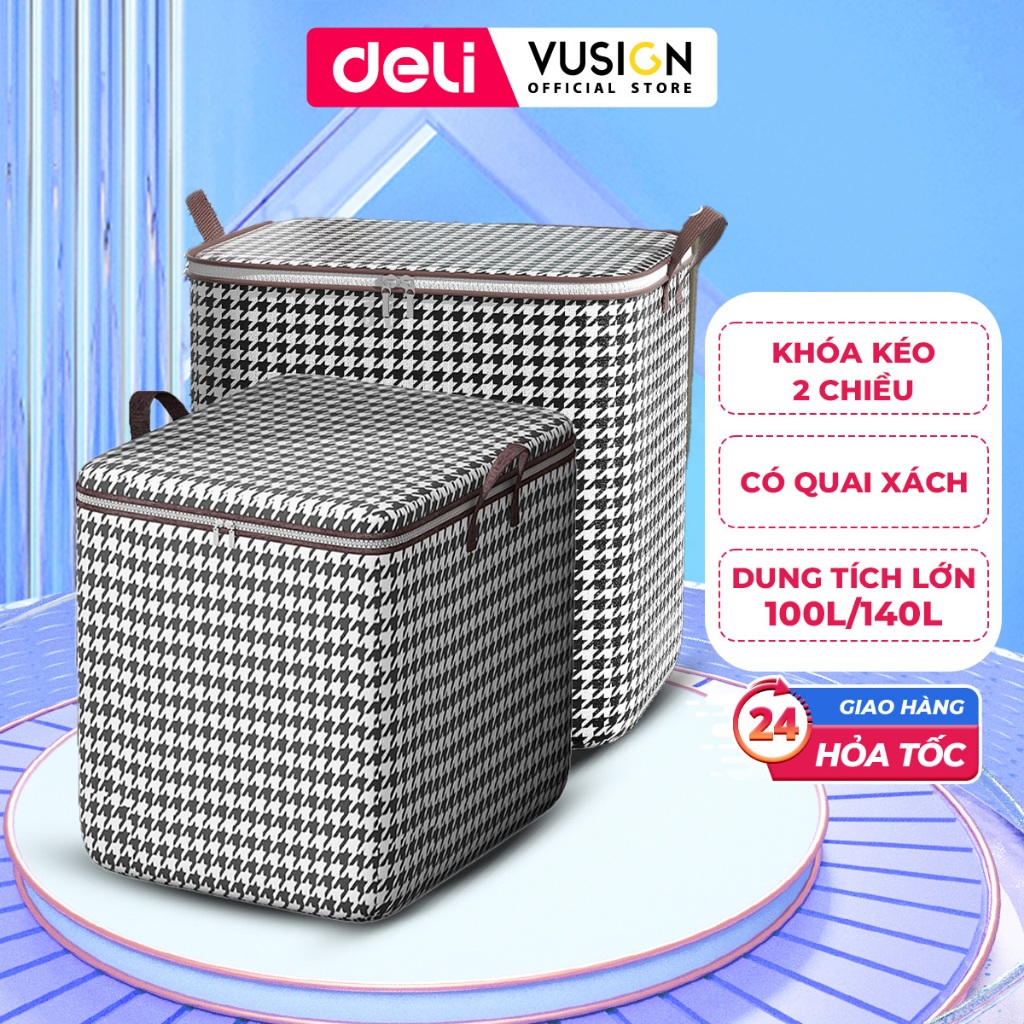 Túi Đựng Chăn Màn 140L DELI Giỏ Đựng Quần Áo Bằng Vải Đa Năng Cỡ Lớn Dễ Gấp Gọn Chống Bụi Bẩn Ẩm Mốc