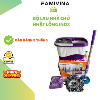 Bộ lau nhà thùng Chử Nhật 360 độ tự vắt thông minh Lồng xoay Inox kèm Cây lau và 2 Bông thay thế