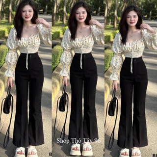  Quần ống loe nữ m55 m60 m65 dài 95cm đi học làm công sở hẹn hò cạp cao hack dáng màu Đen dáng quần tây nữ ống loe 