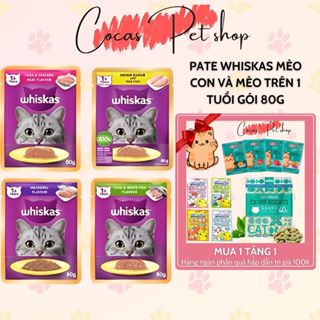 {Lốc 14 gói - Thùng 28 gói} Pate Whiskas Mèo Con Và Mèo Trên 1 Tuổi Gói 80g - Pate Cho Mèo Whiskas