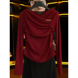   47-90 KG  ÁO THUN ĐỎ TAY DÀI KIM TUYẾN,CHẤT LƯỚI THUN NHŨ MAY ÁO LÓT TRONG KÍN ĐÁO CO GIÃN RỰC RỠ MÙA CUỐI NĂM 