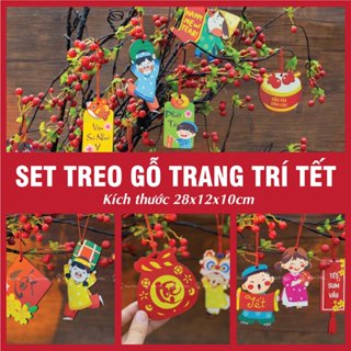 Set Treo Trang Trí Tết Bằng Gỗ Gồm 10 Hình Trang Trí Cây Đào, Cây Mai Năm Mới 2025