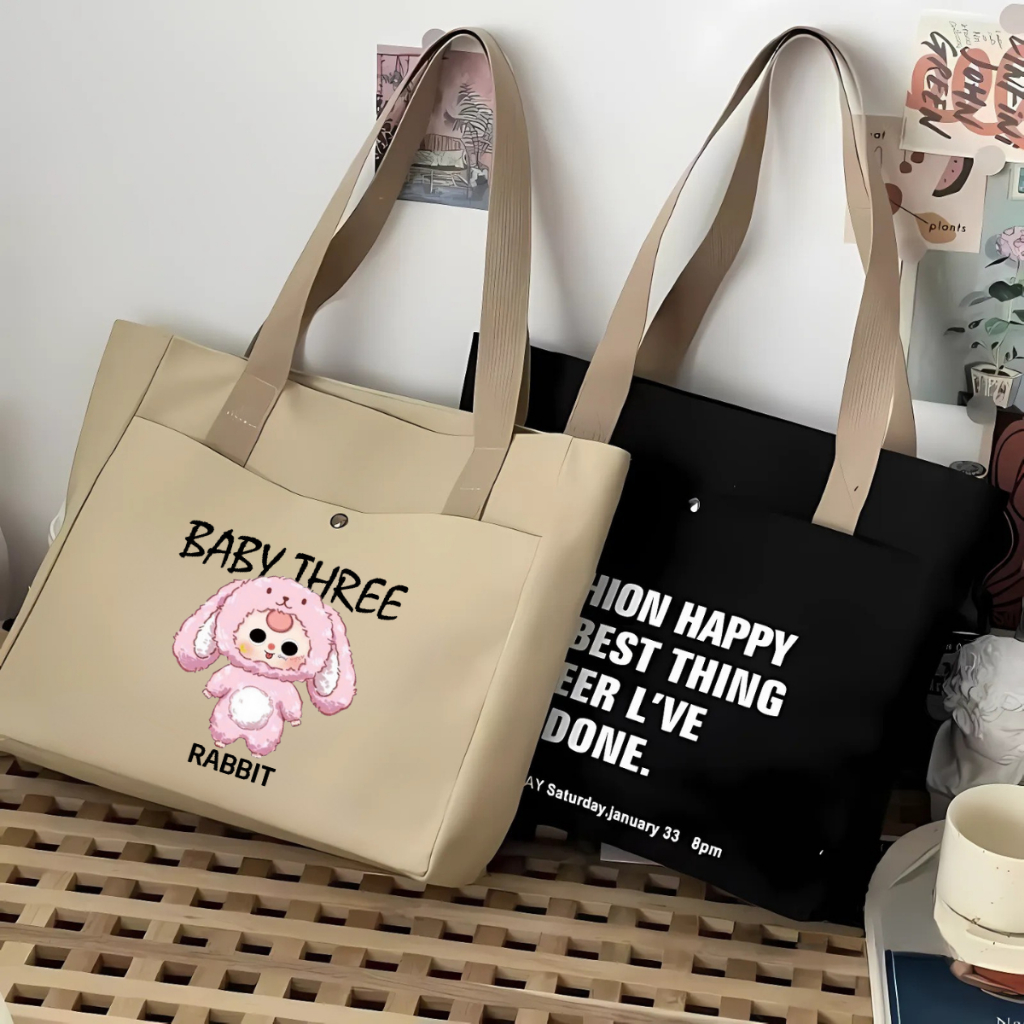 Túi tote túi vải canvas 2 lớp phong cách Hàn quốc, có khóa miệng ngăn phụ bên trong thời trang ulzza