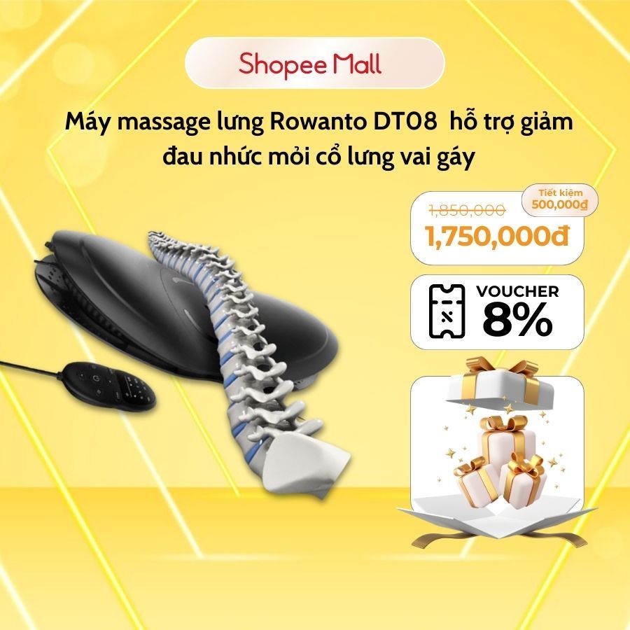 Máy massage lưng Rowanto DT08  hỗ trợ giảm đau nhức mỏi cổ lưng vai gáy, Bảo hành 12 tháng