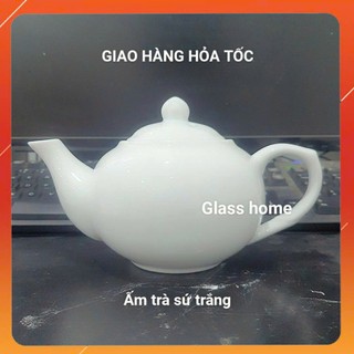 Ấm trà Bát Tràng sứ trắng đẹp dáng Camellia Khoảng 500ml