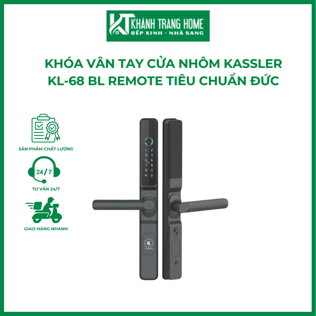 Khóa vân tay cửa nhôm KASSLER KL-68 BL REMOTE tiêu chuẩn Đức - Khánh Trang Home