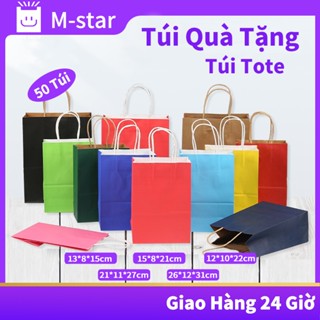 50 Túi đựng quà bằng giấy kraft, túi xi măng có quai xách để gói quà, bưu kiện dễ dàng mang theo-Túi quà tặng Túi Tote