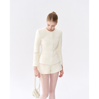  áo blazer không cổ dáng ôm  và quần shorts - charlotte jacket and shorts - RED BEAN 