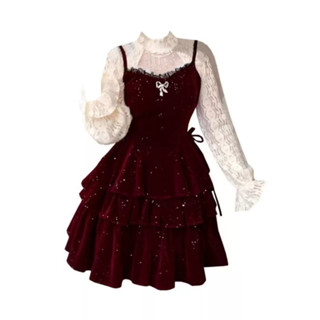   47-90 KG  SET YẾM ĐỎ KIM TUYẾN CHẤT NHUNG PHỐI LEN THUN CAO CẤP FORM TIỂU THƯ TRẺ TRUNG RỰC RỠ MÙA LỄ HỘI 