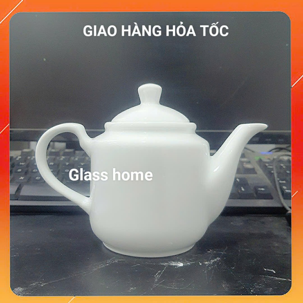 Ấm trà sứ trắng Bát Tràng dáng trụ