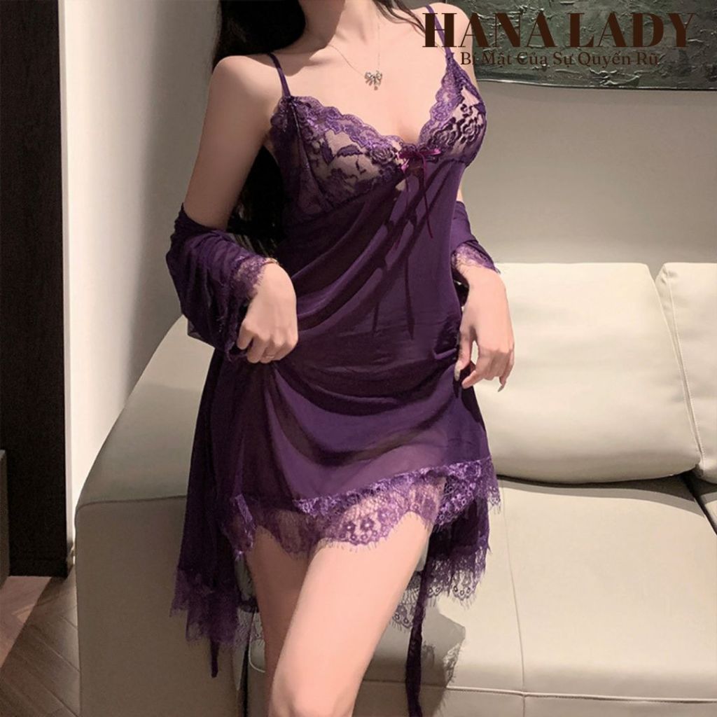 Váy ngủ nữ kèm áo choàng, đầm ngủ kèm choàng sexy sang chảnh mềm mại (CÓ BIGSIZE) VN017 | BigBuy360 - bigbuy360.vn