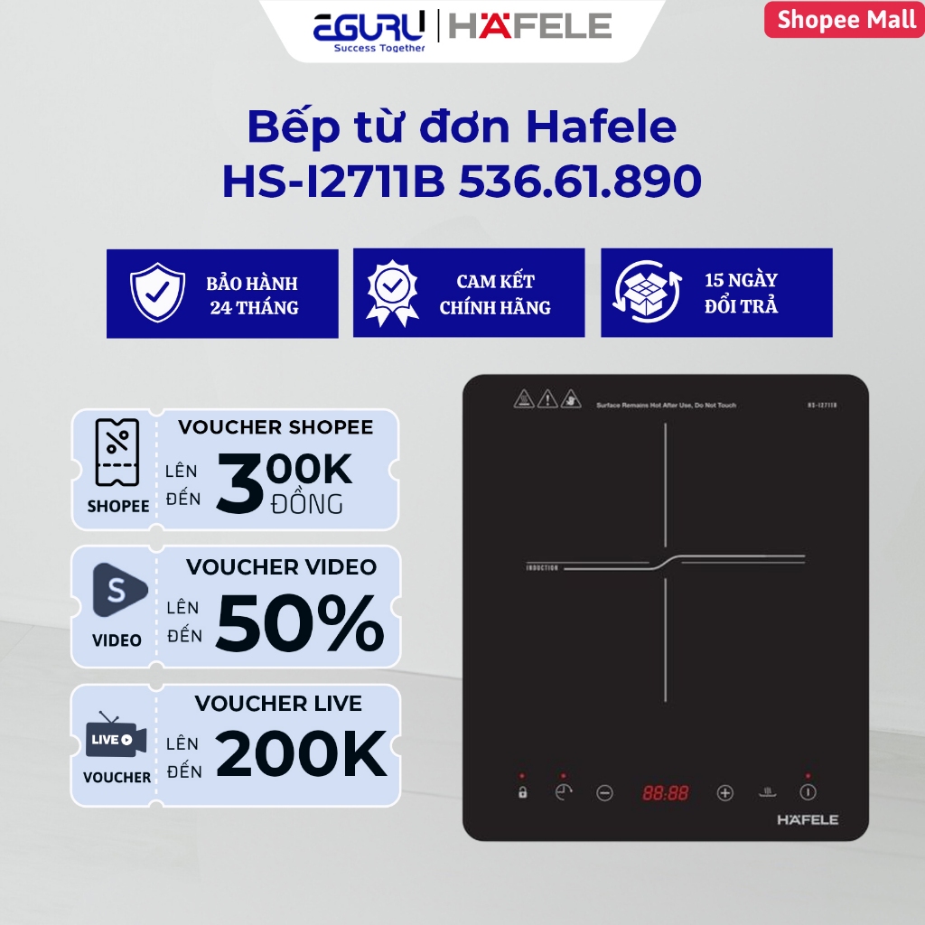 [ TẶNG NỒI LẨU] Bếp từ đơn Hafele HS-I2711B 536.61.890 Gọn Nhẹ, An Toàn - BH Chính Hãng 36 Tháng