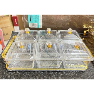 Khay đựng bánh kẹo nhựa cao cấp - đựng hoa quả mứt tết 6 hũ có nắp - Hộp đựng thực phẩm bánh kẹo, Hũ Đựng Bánh Kẹo