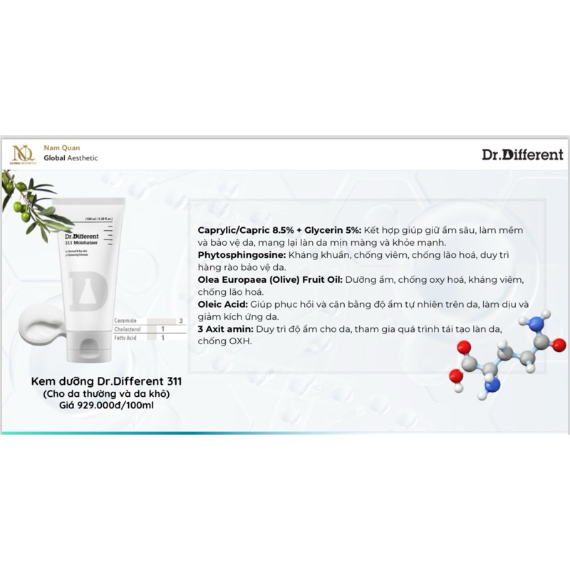 (ĐMN) Cty - Dr.Different Kem dưỡng Dr.Different 311 (Cho da thường và da khô) 100ml