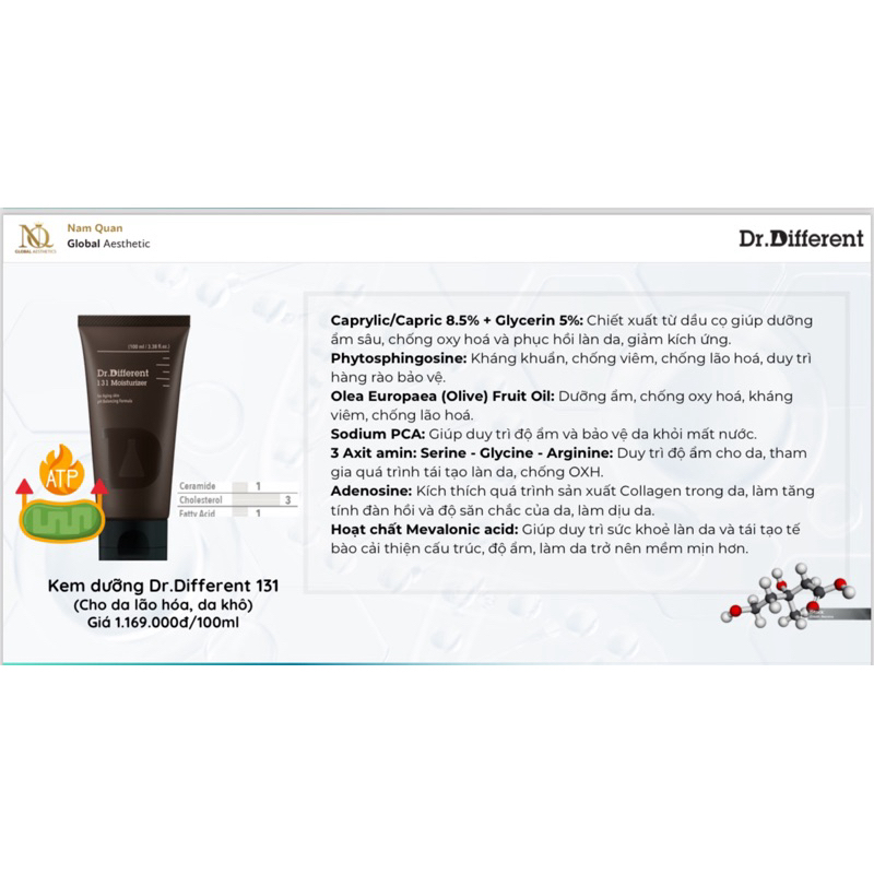 (ĐMN) Cty - Dr.Different Kem dưỡng Dr.Different 131 (Cho da lão hóa, da khô) 100ml