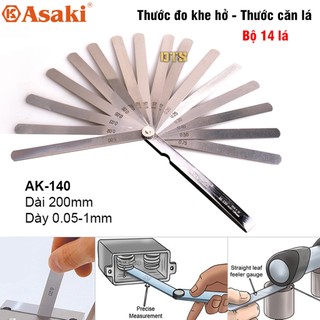 Thước căn lá - thước đo khe hở 14 lá 0.05-1.00mm asaki ak-140 200mm