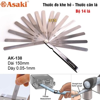 Thước căn lá - thước đo khe hở 14 lá 0.05-1.00mm asaki ak-138 150mm