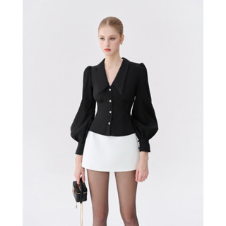  áo tay phồng dáng ôm - vivi puff-sleeve top - RED BEAN 