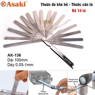 Thước căn lá - thước đo khe hở 14 lá 0.05-1.00mm asaki ak-136 100mm