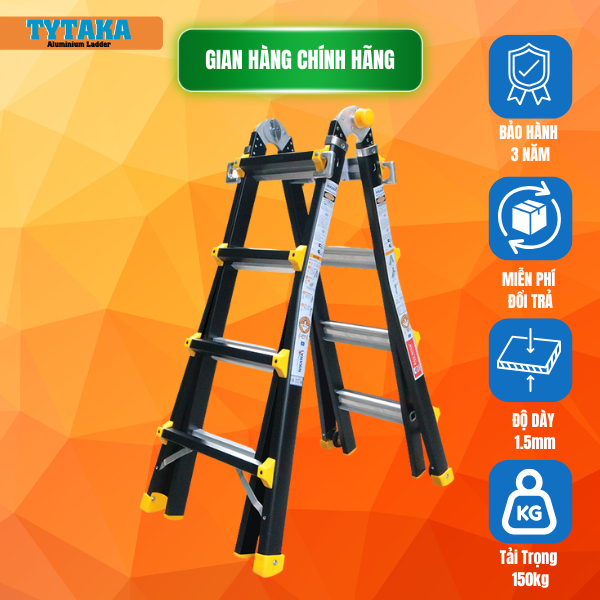 Thang nhôm Chữ A Nikawa NKB-44 + NKE-44,  Chữ A max 2.01m, Chữ I max 4.14m,BH 2 Năm