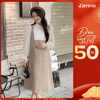 Váy bầu công sở, đầm bầu dự tiệc Layla Dress giả yếm chất dạ tweed mềm thoải mái thiết kế bởi LAMME