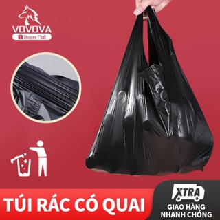 VOVOVA Túi rác phiên bản dày Túi nhựa màu đen 50 chiếc túi rác có quai túi nilon đựng hàng túi rác có quai