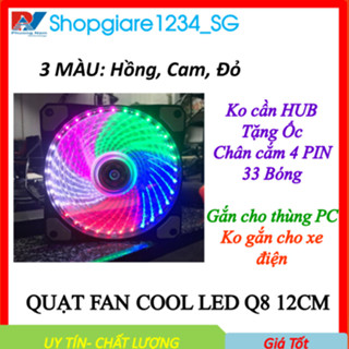  Quạt tản nhiệt Fan Case COOL LED Q8 12cm Hồng   Cam   Đỏ Bảo Hành 3 Tháng Tặng Kèm 4 Ốc  Led 7 Màu 