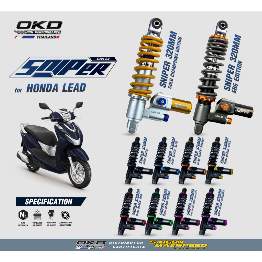 Phuộc Sau OKD SNIPER 320mm Honda Lead 125 /Giorno /Vision /Scoopy(Chính Hãng)
