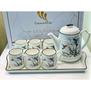 Bộ Ấm Chén Trà Sứ Cao Cấp ( ấm+6 chén+khay )