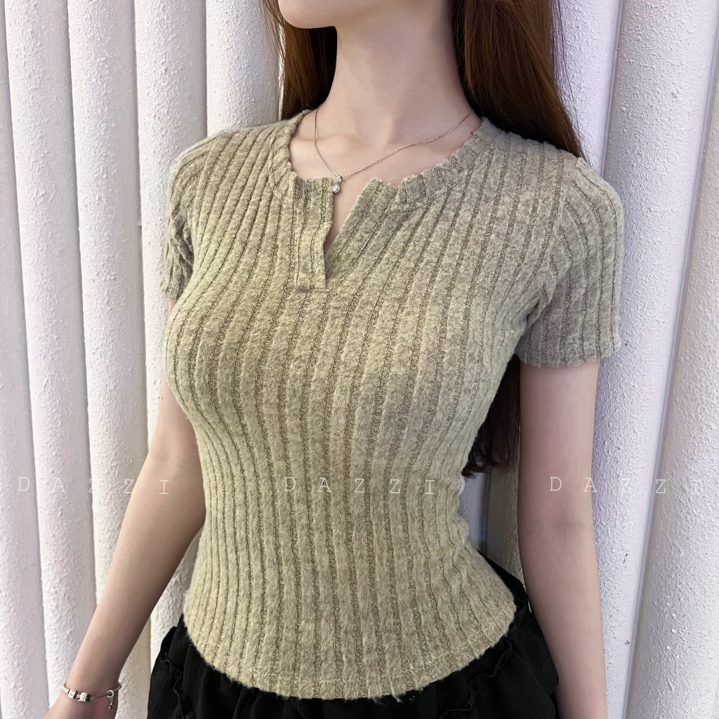 Áo thun nữ cổ trụ tay ngắn vải len đũa form ôm tôn dáng DAZZI Women A027 | BigBuy360 - bigbuy360.vn