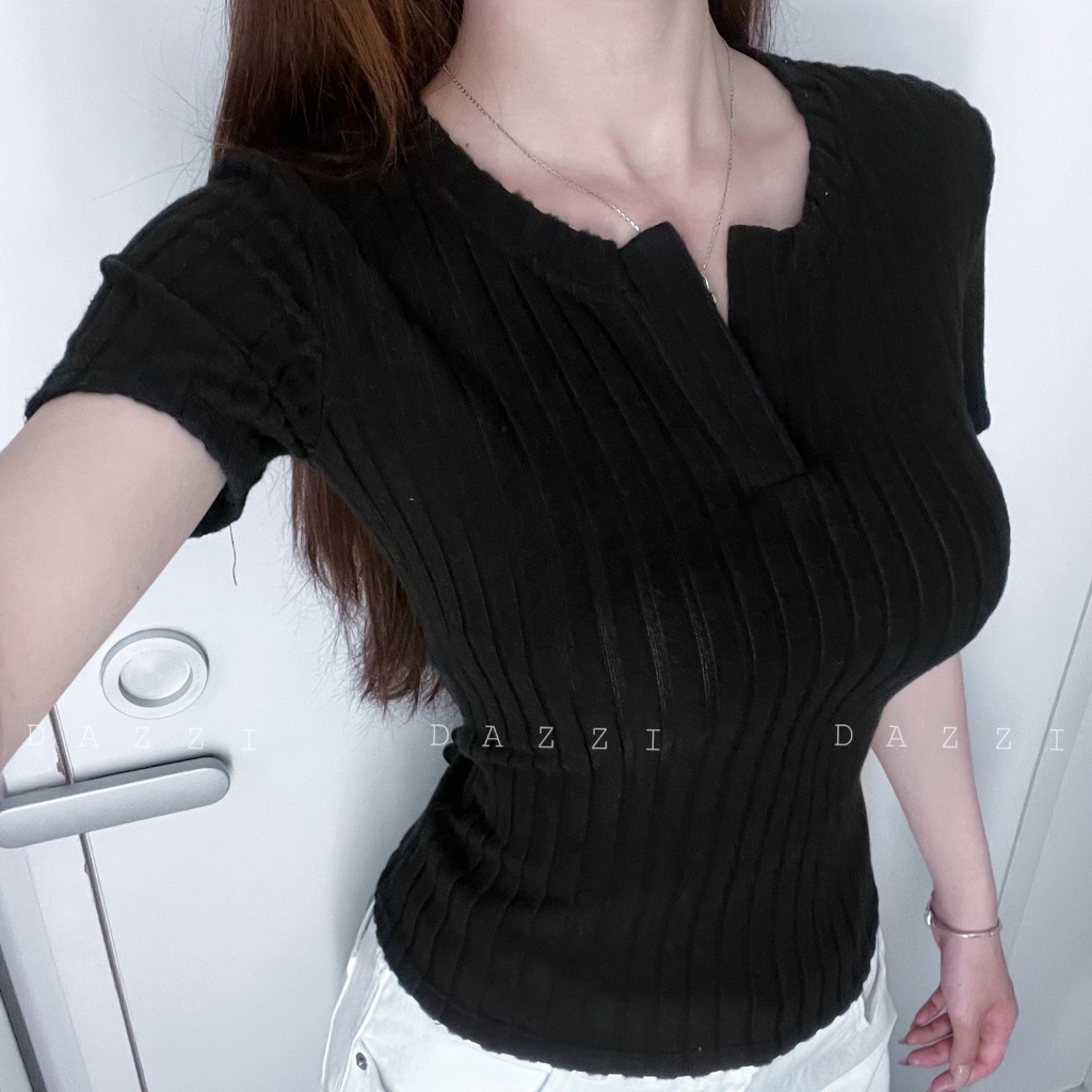 Áo thun nữ cổ trụ tay ngắn vải len đũa form ôm tôn dáng DAZZI Women A027 | BigBuy360 - bigbuy360.vn