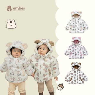 Áo Khoác Bé Embes, Áo Khoác Phao Lót Lông Có Mũ Chất Dày Ấm Cho Bé Mặc Thu Đông Size Từ 8kg-18kg