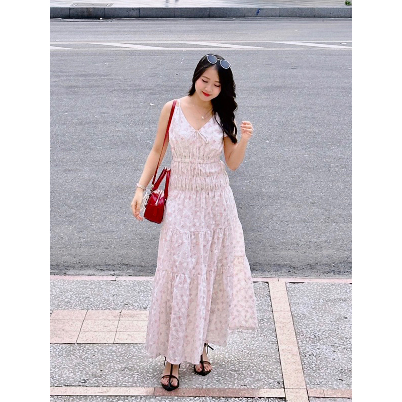 Đầm 2 Dây Cổ Tim Hoa Nhí Chun Thun - Elisa Dress
