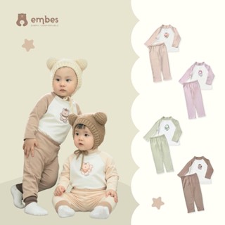 Bộ Dài Tay Cao Cổ Cho Bé Embes, Bộ Thu Đông  Cổ 3 Phân Giữ Nhiệt Cho Bé Trai Bé Gái Size 8kg-17kg