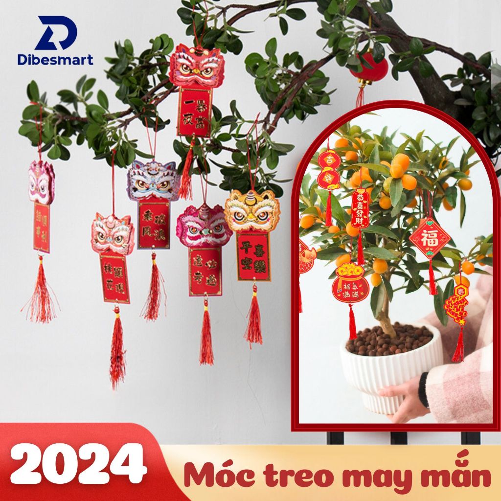 Liễng trang trí tết, set treo trang trí tết 2026 chúc mừng năm mới, phụ kiện treo cây đào, mai Tết, 