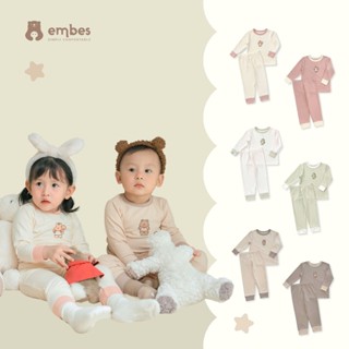 Bộ Dài Tay Thun Lạnh Embes Cho Bé Trai Bé Gái, Bộ Thu Đông Chất Cotton Mềm Mịn Cho Bé Size 8kg-18kg