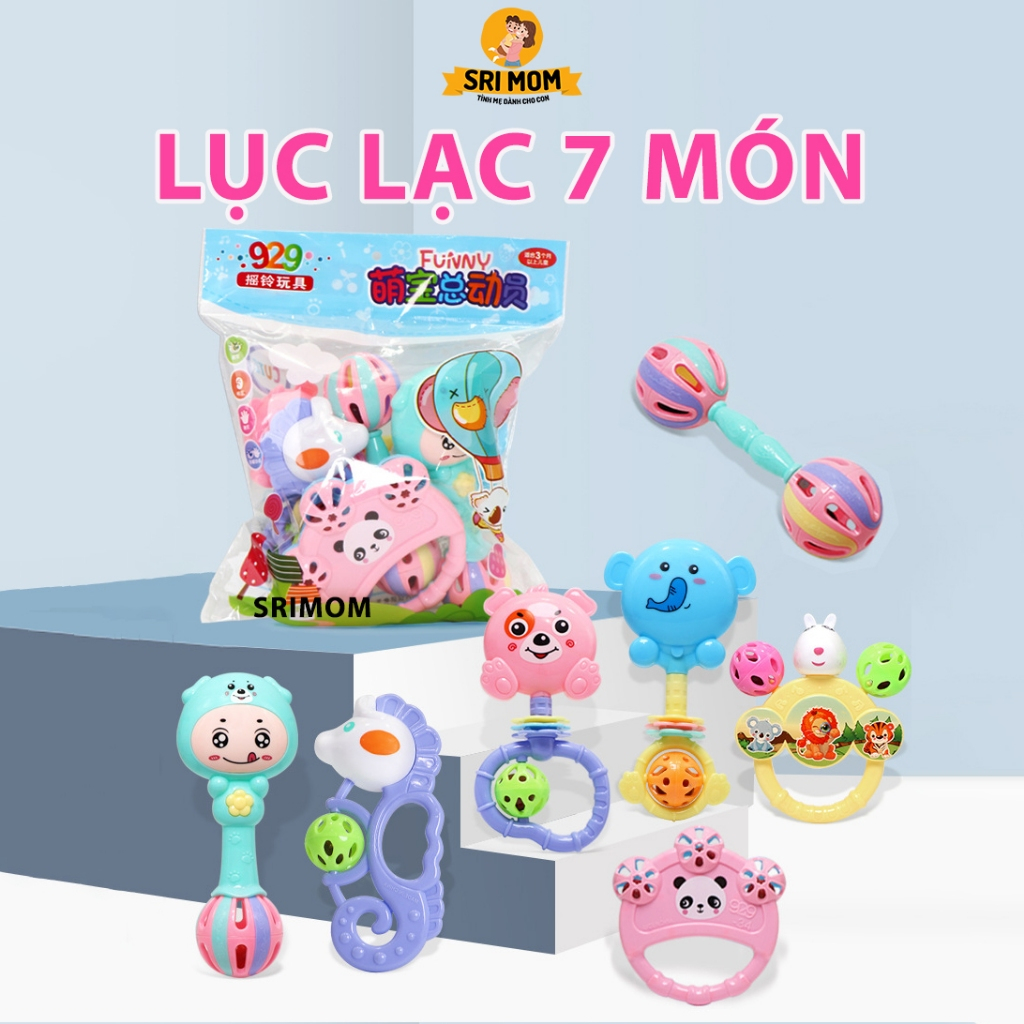 Bộ Đồ Chơi Lục Lạc, Xúc Xắc 7 Món Bằng Nhựa Nguyên Sinh Cho Bé, Lắc Chuông Âm Thanh Vui Tai Kích Thích Giác Quan Của Bé