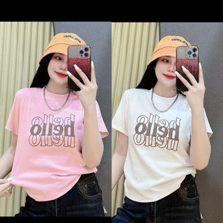 [ MÃ SALE LẺ MÀU VẢI ĐẸP - ĐƯỢC KIỂM HÀNG ] Còn màu trắng Áo thun nữ dáng ôm nhẹ tay ngắn chữ nổi ( mã 3 chữ HELLO TN  )