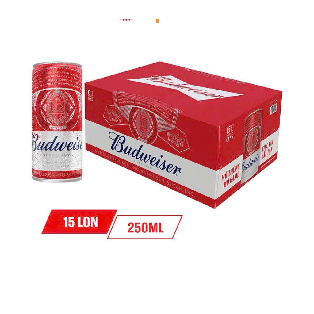 Bia Budweiser - Thùng 15 lon 250ml Mẫu Mới