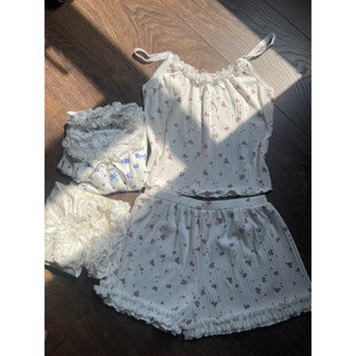 Set Bộ Đồ Ngủ Tiểu Thư 2 Dây Đính Nơ Cotton Hàn Co Giãn