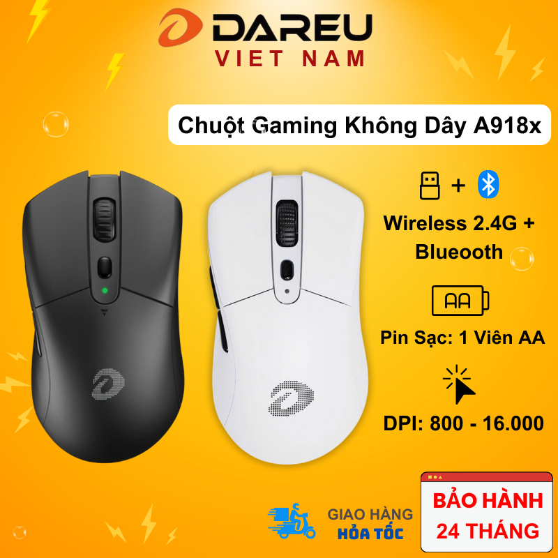 Chuột không dây Dareu A918X Gaming / wireless 2.4 + Bluetooth (PixArt PAW3335)