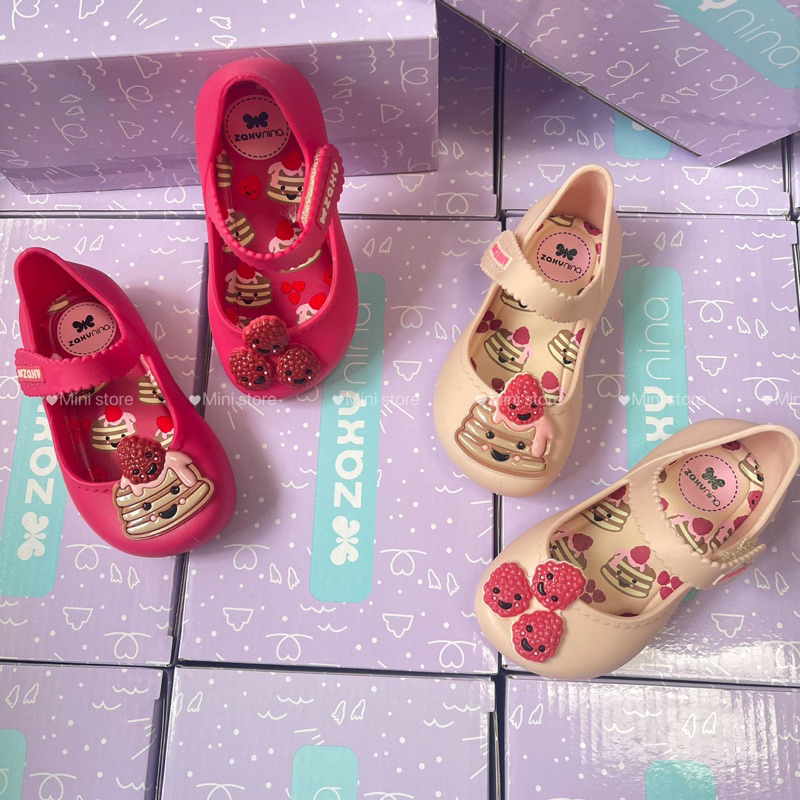 Giầy nhựa thơm nơ mâm xôi xinh sắn cho bé gái, giầy zaxy cho bé gái từ 1-5 tuổi