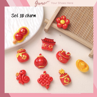  Set 10 Sticker Charm 3D chủ đề Xuân 2025 Tết Ất Tỵ Gamo gắn Dép Cross Dép Sục Cá Sấu JB-302 
