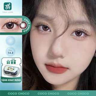   TẶNG KHAY ĐỰNG  Kính áp tròng THUY LENS cho mắt cận màu nâu có viền Zlens Coco Choco độ cận từ 0 - 8 