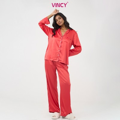 BSD070W42-BỘ SATIN DÀI CAO CẤP CỔ PIJAMA VỚI MÀU SẮC ĐỎ MANG NÉT SANG TRỌNG VÀ NỔI BẬT CHO MÙA TẾT